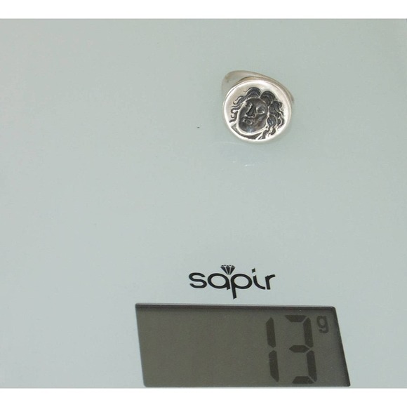 Men Signet Stamp Seal Rhode Coin Helios Colossus Artisan Sterling Silver Ring - Picture 5 of 5